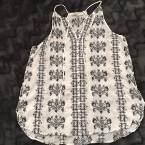 LOFT tie front navy embroidered tank size L